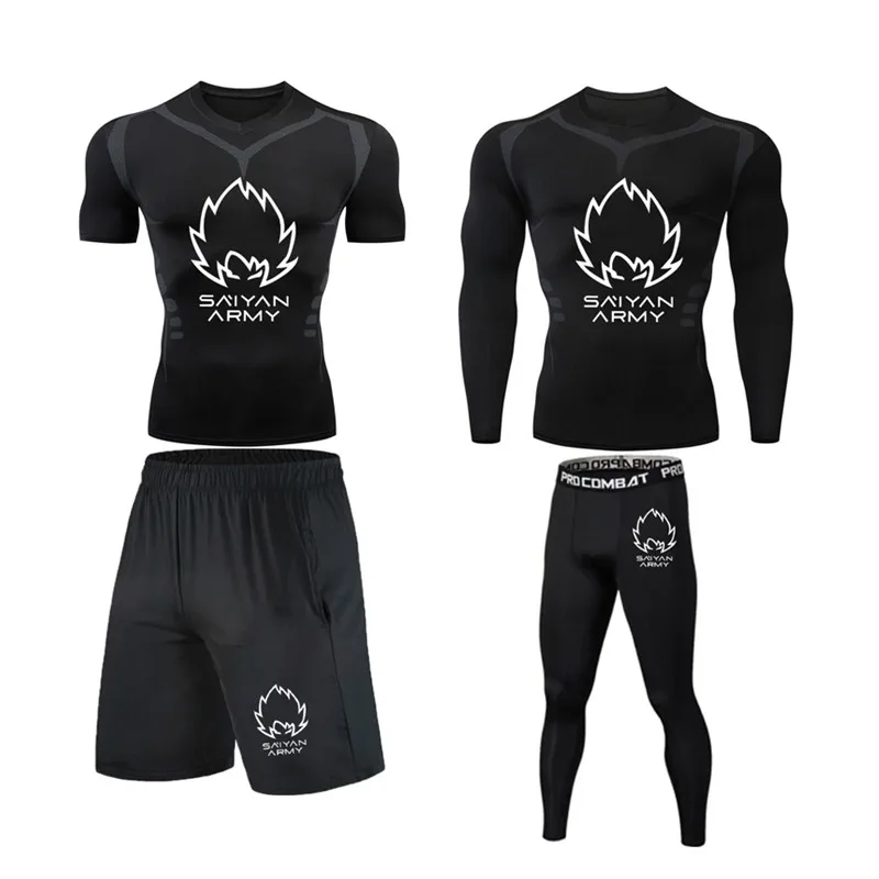 Brand Men Running Set Compression T shirt Tight Pants Sport Suit Gym Jogging Fitness Sportswear Trained Rashguard Tshirt Men MMA