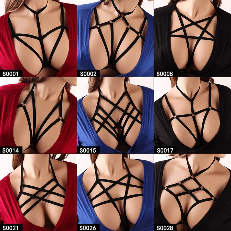 Black Women Wear Adjustable Bra Harness Cage Crop Top Body Harness Goth Rave Body Cage Bondage Sexy Lingerie Bra