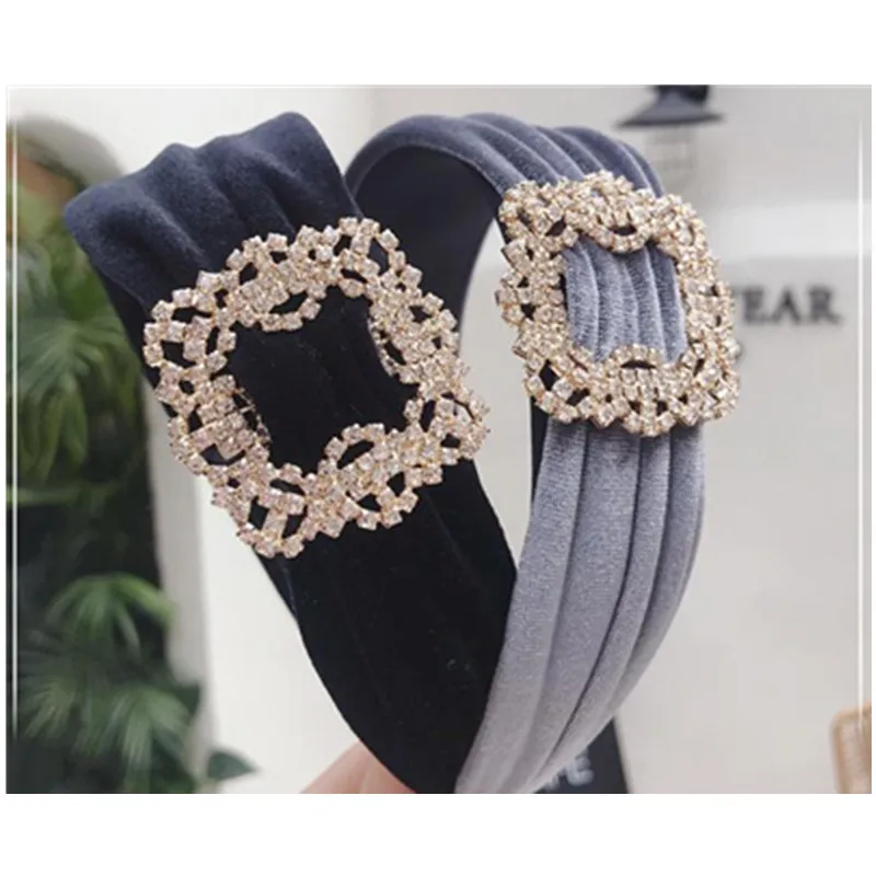 Velvet Crystals Headbands for Women Hair Accessories Solid Luxury Hairband with Crystals Buckle Adults Crystal Head Band