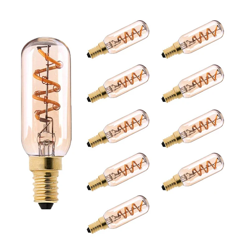 3W LED Tubular Light Bulbs T25 T6 E12 E14 Flexible Filament Candelabra Base LED Spiral Light Bulb Warm White 2200K Amber Glass