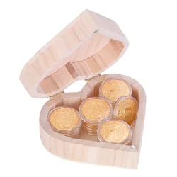 Spanish Golden Wedding Arras De Boda Unity Coins Set With Heart Wood Box Party Ceremony Favors Jewlery Gifts