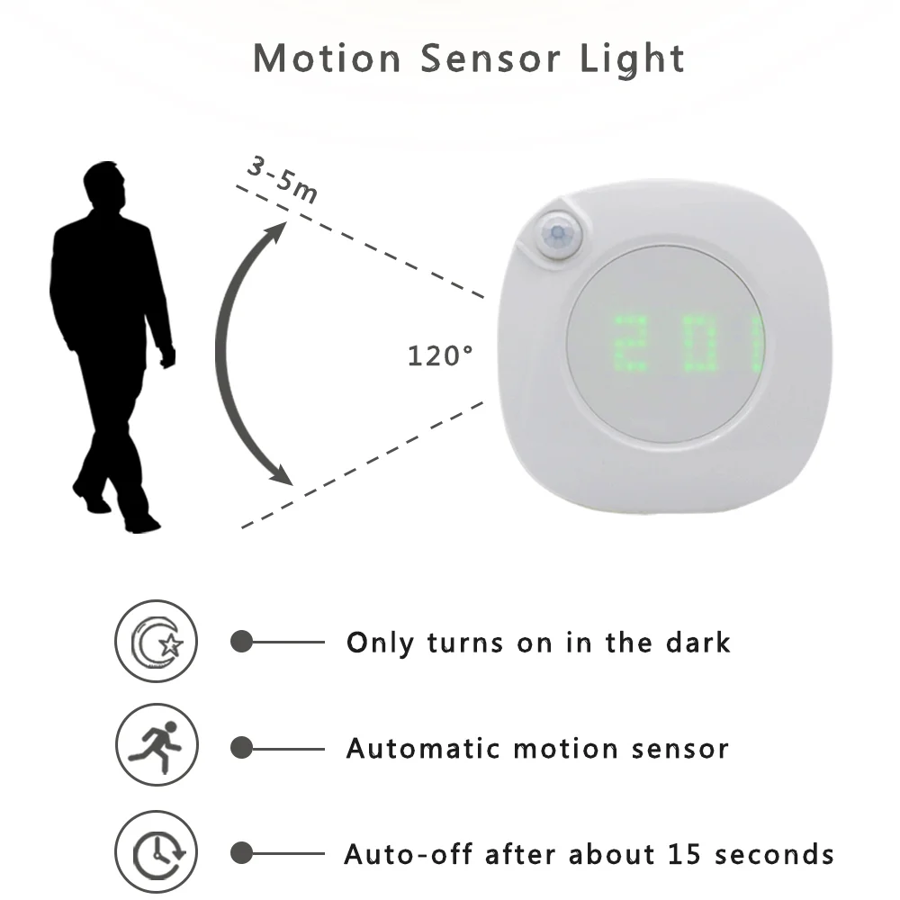 LED Night Light Clock Motion Sensor Light Wireless LED Lamp USB Rechargeable Bedside Lamp LED Cabinet Closet Lighting Nightlight