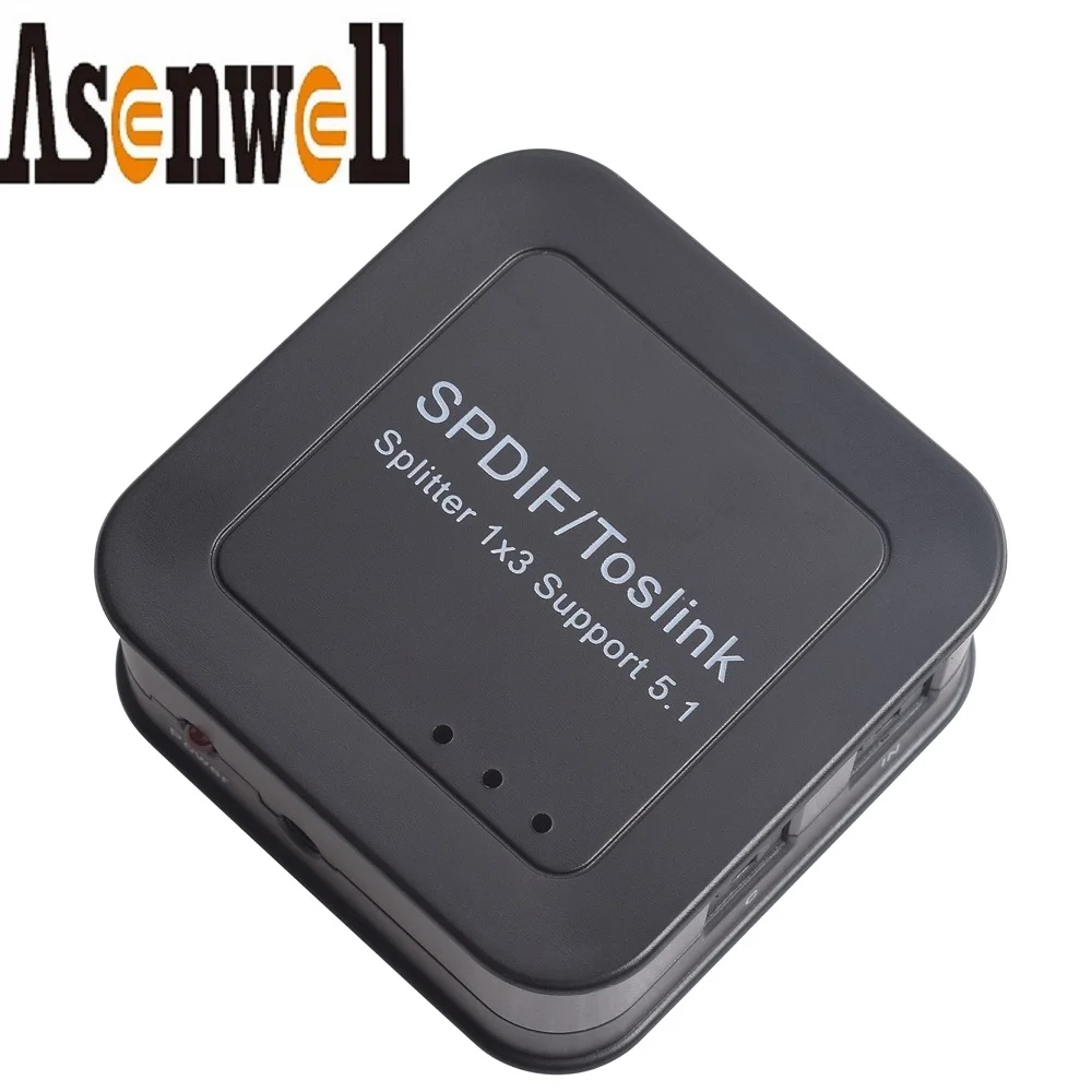 Оптический цифровой аудио-разветвитель Asenwell 5,1 1x3 Toslink, коаксиальный разветвитель, преобразователь 1 в 3, поддержка 5,1 DTS LPCM