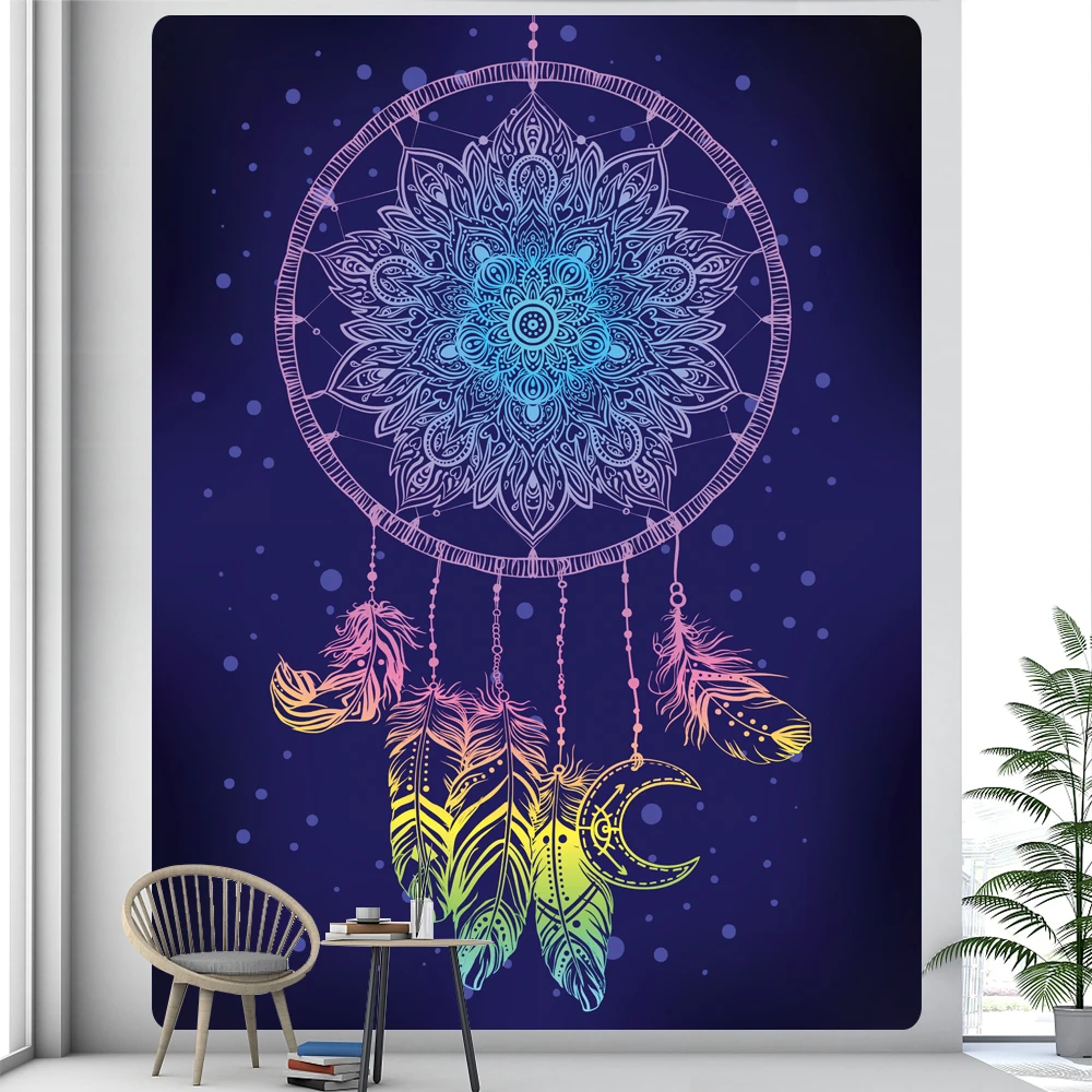 Beautiful feather flapping net home decoration art tapestry bohemian decoration psychedelic scene wall hanging tarot mattress