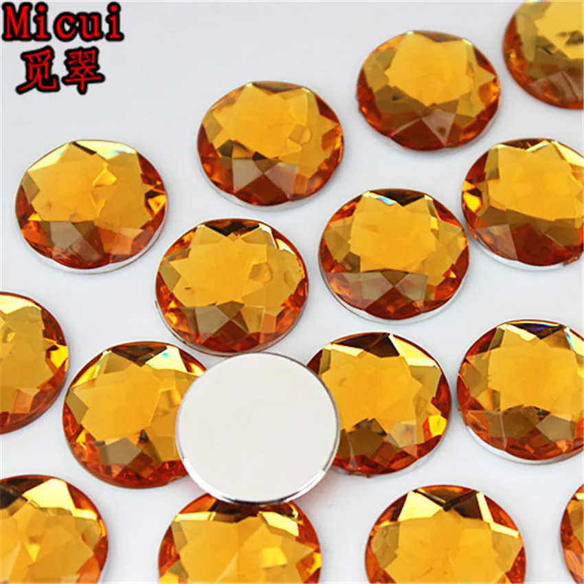 Micui 30pcs 18mm Round Chamfer Crystals Acrylic Rhinestones Flatback Glue On Gems Strass Stone For Clothes Dress Craft MC158