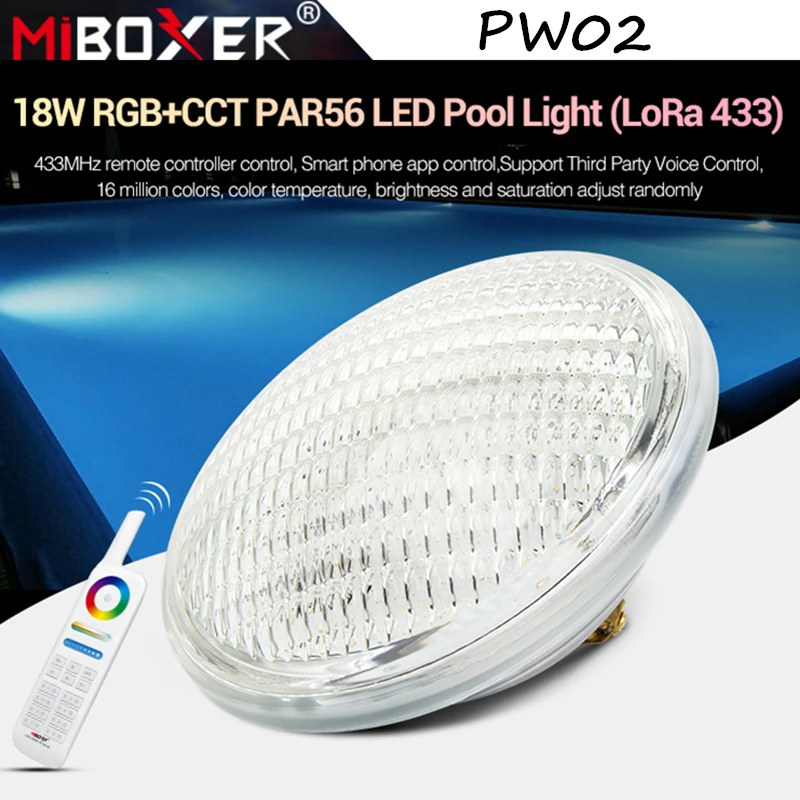 MiBoxer PW02 18W RGB+CCT PAR56 LED Pool Light (LoRa 433)IP68 Waterproof Underwater Light Lamp Smart LED Light Remote & APP Voice