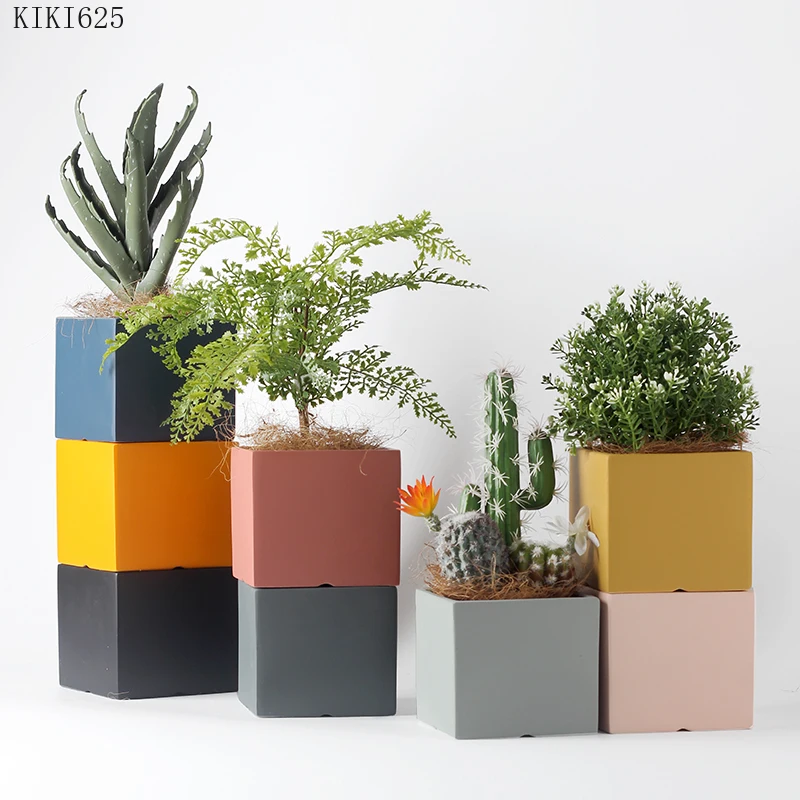 

European-style Square Succulents Flower Pot Countertop Ornaments Color Ceramic Flower Pot Plant Potted Garden Decoration Modern