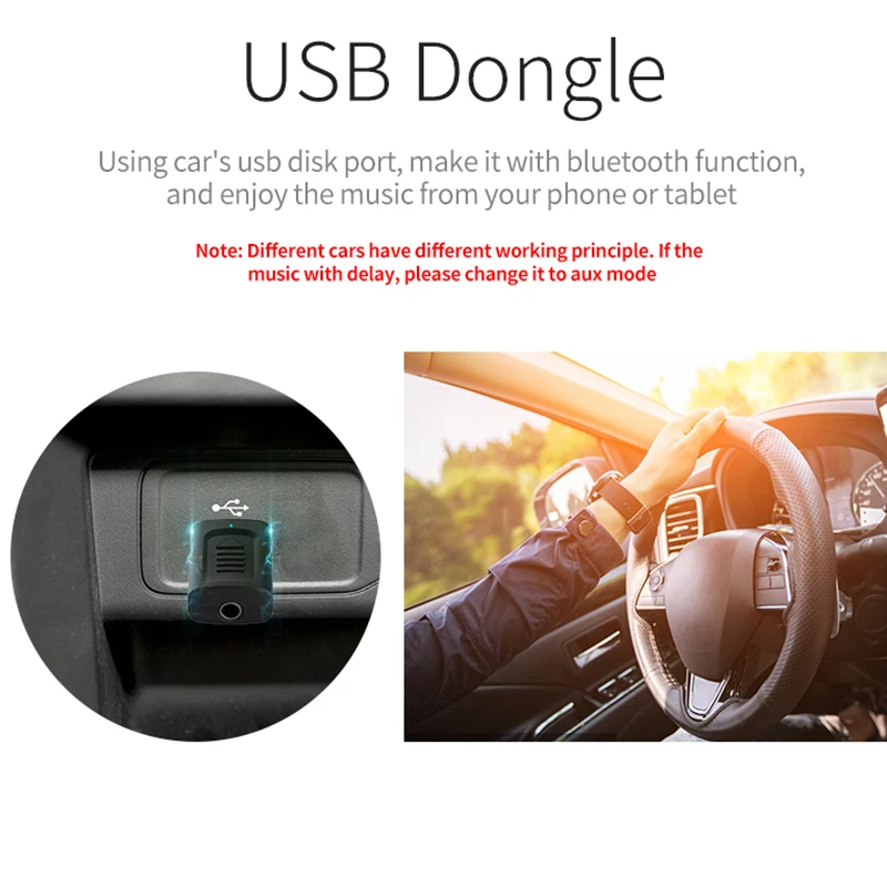 Receptor de Audio USB con Bluetooth 3,5, 4 en 1 Adaptador inalámbrico, 5,0mm, Aux, estéreo, para PC, TV, Kit de coche