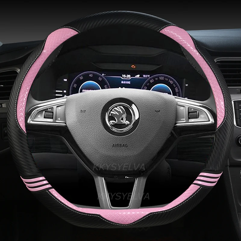 Leather Car Steering Wheel Cover Anti-slip for Skoda Rapid Spaceback Auto interior Accessories