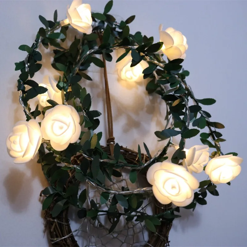 Christmas Rose Flower Vine LED String Lights Battery Powered Fairy Lights Artificial Garland For Room Valentine\'s Day Decoration