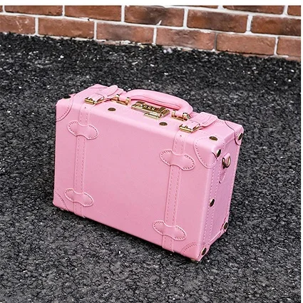 High Quality PU Leather Trolley Luggage Lovely Full Pink Vintage Suitcase set on Wheels for Women Retro cabin Suitcase Girls