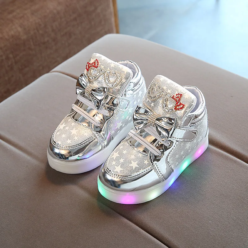 New Spring Autumn Children shoes LED lights children luminous shoes girls colorful diamond shoes with lights cartoon baby shoes