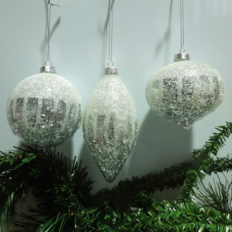 12ピース-パック混合設計表面白ビーズガラスペンダント家の装飾クリスマスツリー祭懸滴クリスマスボールオーナメント