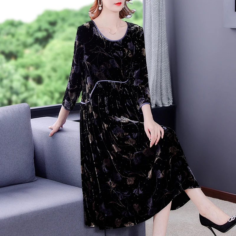 Black Velvet Elegant Bodycon Midi Dresses Spring Autumn Korean Vintage Solid Dress 2024 Fashion Casual Office Lady Dress