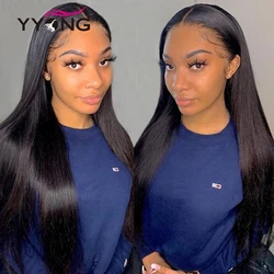 Yyong 250% Straight 13x6 HD Transparent Lace Front Human Hair Wigs For Women PrePlucked 32
