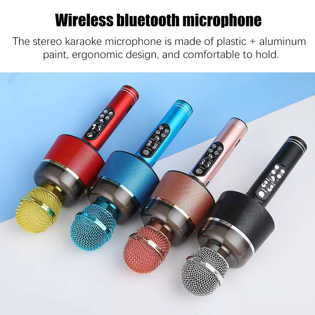 

Wireless Karaoke Microphone Bluetooth-compatible Handheld Speaker Home KTV Player with Dancing LED Lights Mic