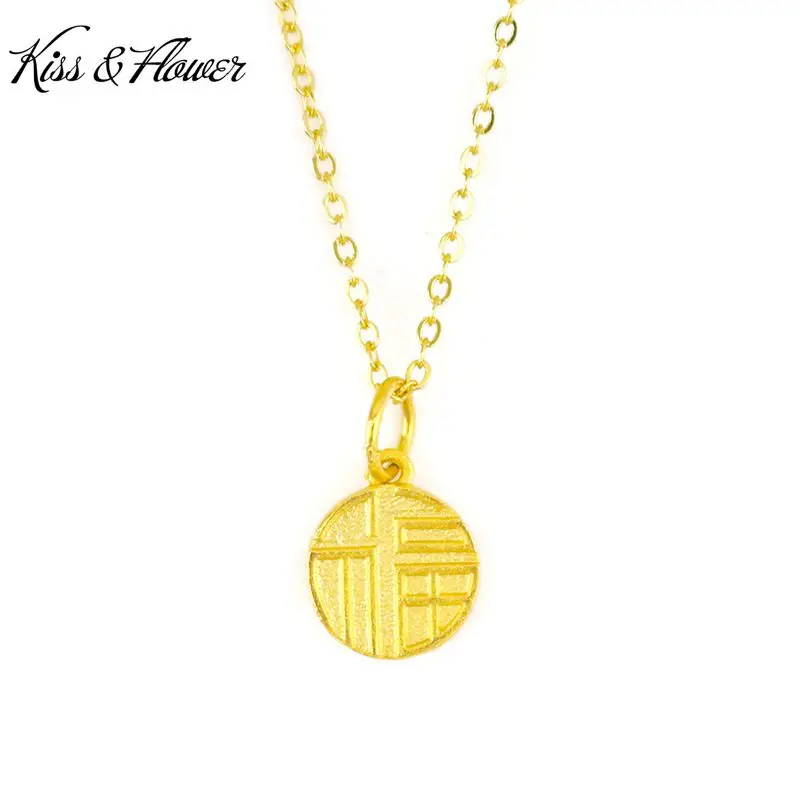 

KISS&FLOWER NK14 Fine Jewelry Wholesale Fashion Woman Girl Birthday Wedding Gift Vintage Fu Word 24KT Gold Pendant Necklaces