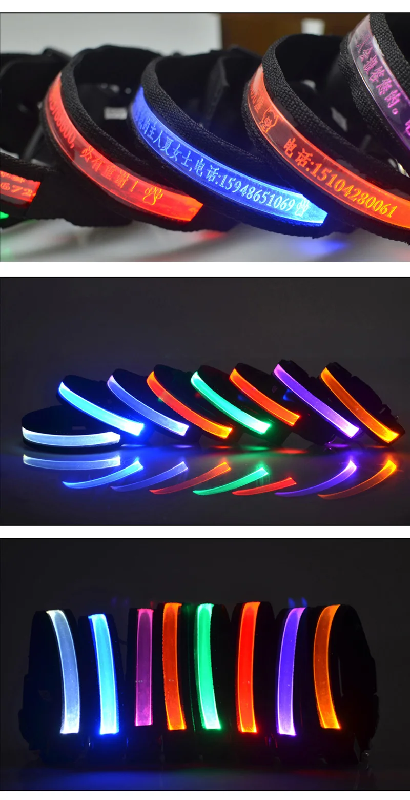 Engraved ID LED Dog Collar Luminous USB Custom Dog Tag Personalized Nylon Pet Dog Collar Led USB Light Night Safety Collar Perro