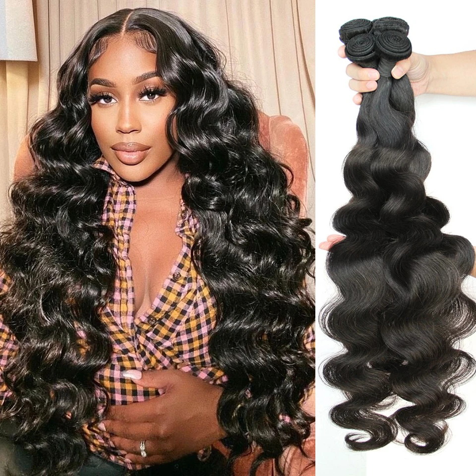 Body Wave Bundles Brazilian Hair Weave Bundles 3 4 Remy Hair Extensions 30 Inch Natural Color Loose Wave 100% Human Hair Bundles