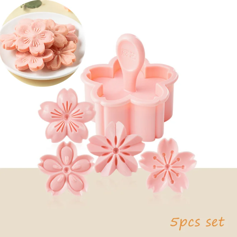 5pcs/set Sakura Cookies Mold Cherry Blossom Pink Biscuit Fondant Mold Cranberry Cookies Flower Shape Press Flower Baking Cutters