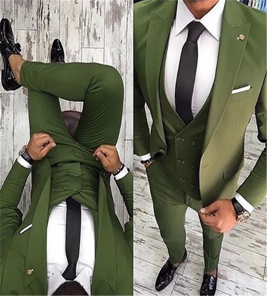 

Men suit for wedding bridegroom suit green three piece slim Formal Prom Dress（Jacket+pants+vest）