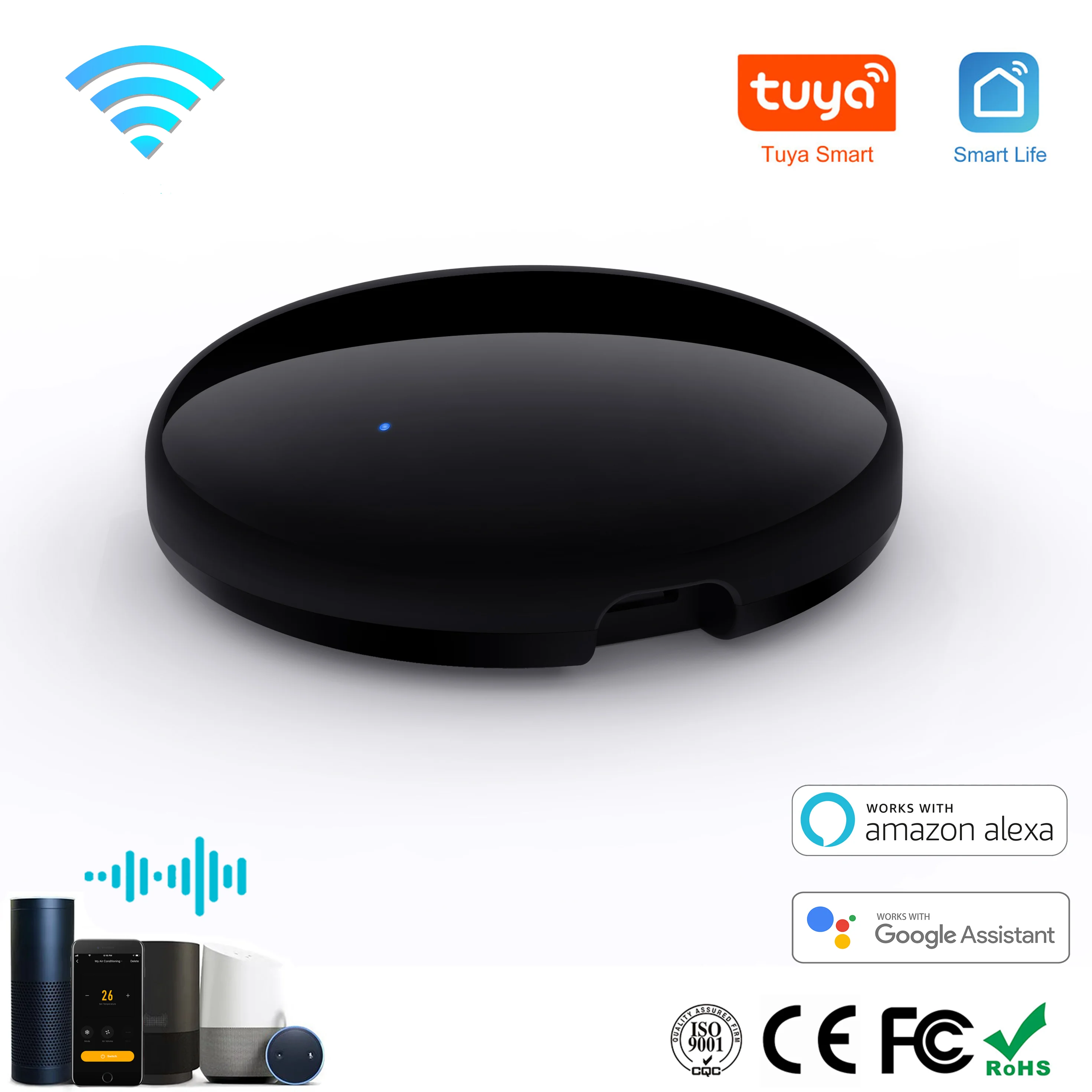 Télécommande universelle Wi-Fi/IR Tuya pour climatisation et TV, système de contrôle à distance infrarouge pour maison connectée, compatible avec Alexa, Google Home