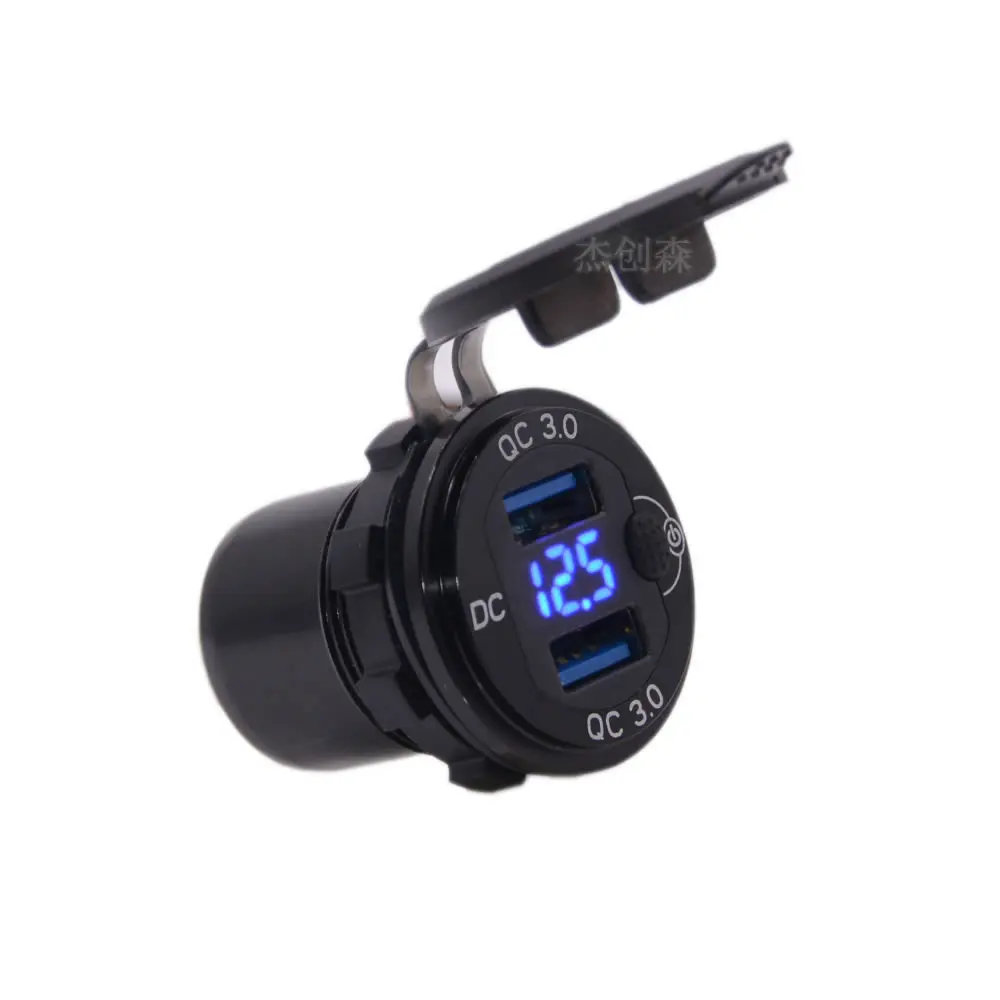 Car and motorcycle modified USB charger socket QC3.0 with voltage digital display smart fast charge with switch 12V24V universal