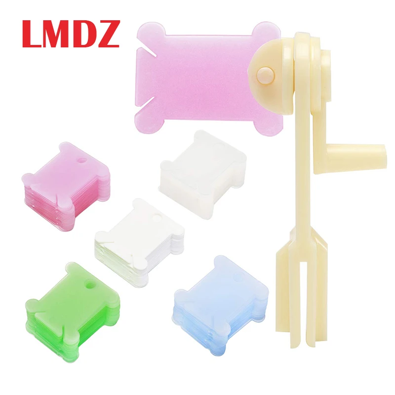 

LMDZ 1PCS String Winder and 12PCS Thread Card Embroidery Plastic Thread Bobbins Floss for Storage Holder Winding Stitch Wound