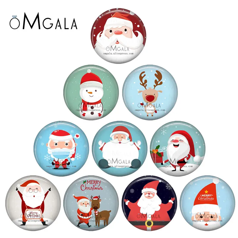 

Cartoon Christmas Santa Claus Deer Art 12mm/14mm/16mm/18mm/20mm/25mm Round photo glass cabochon demo flat back Making findings