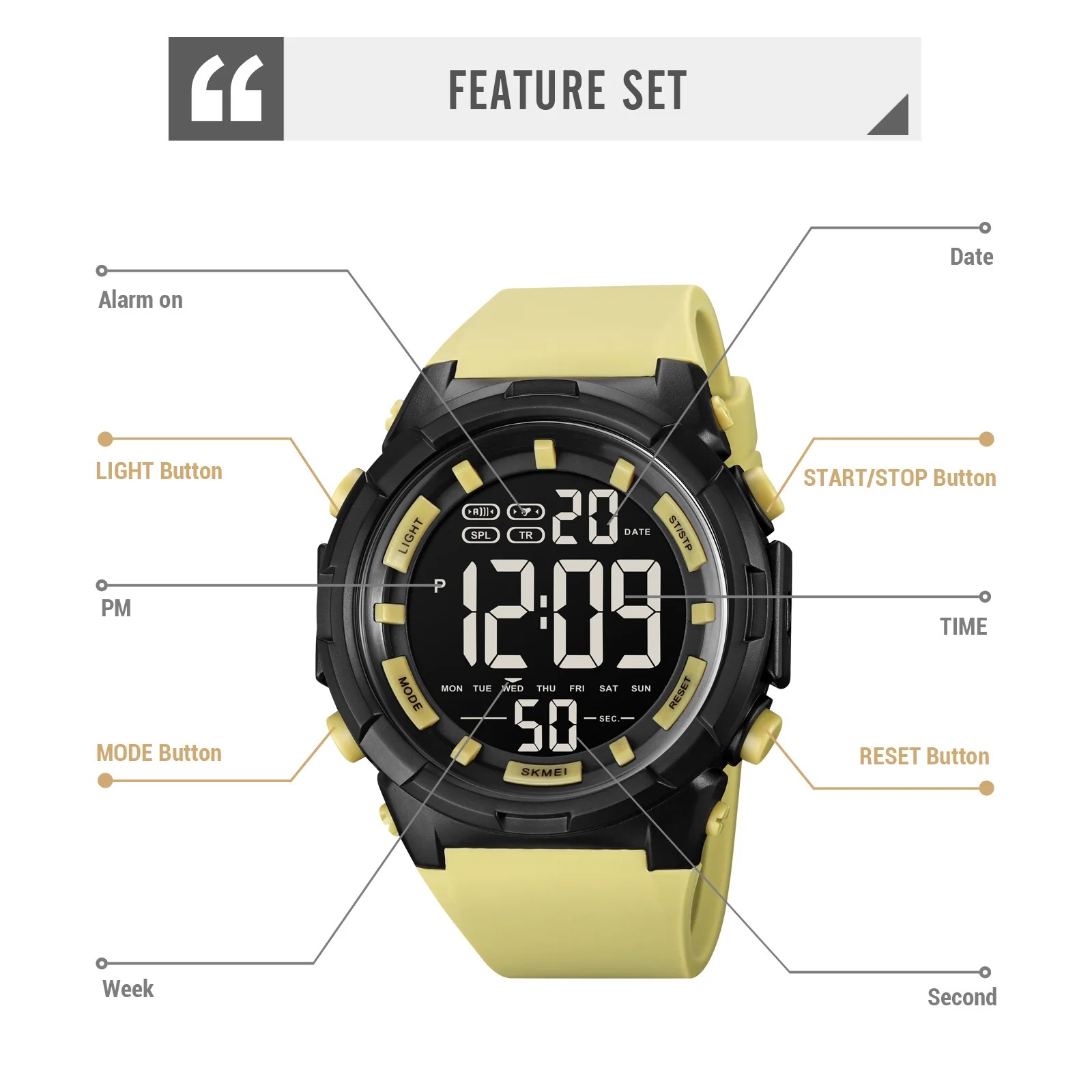 2022 Nieuwe Skmei Horloges Heren Mode Outdoor Militaire Sport Digitale Horloge 5Bar Waterdicht Horloge Klok Relogio Masculino