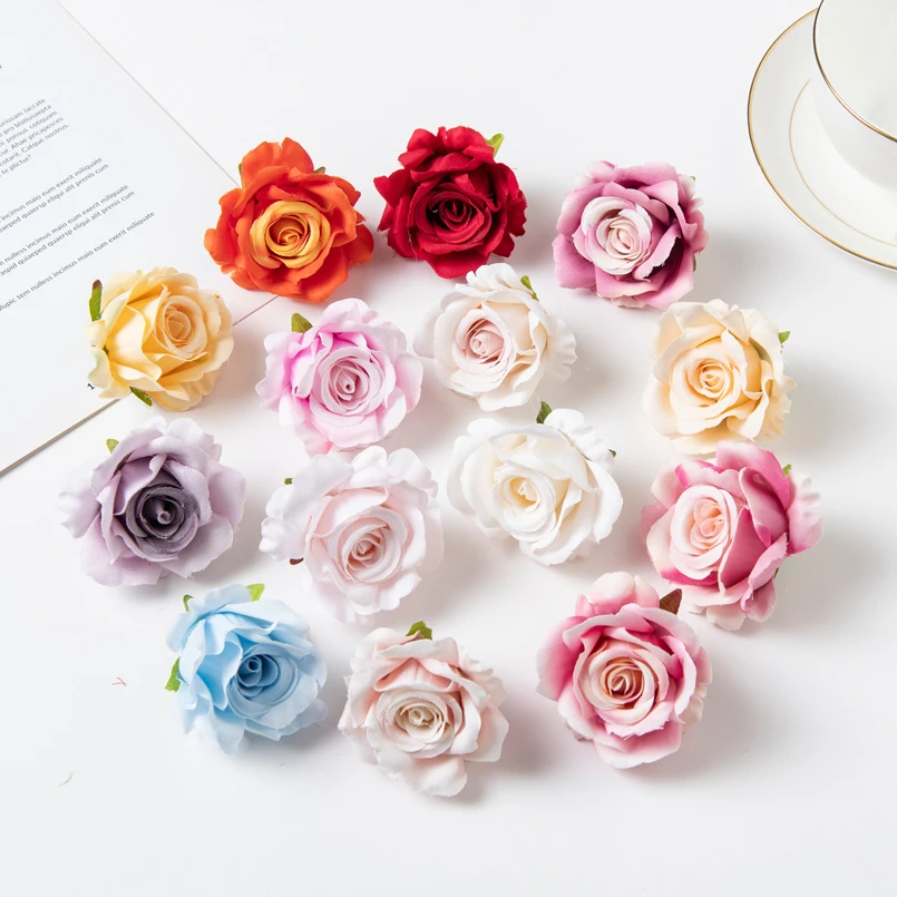 5PCS Artificial Flowers New Year's Christmas Decorations for Home Garden Arch Diy Gifts Box Fake Silk Roses Head Garlands