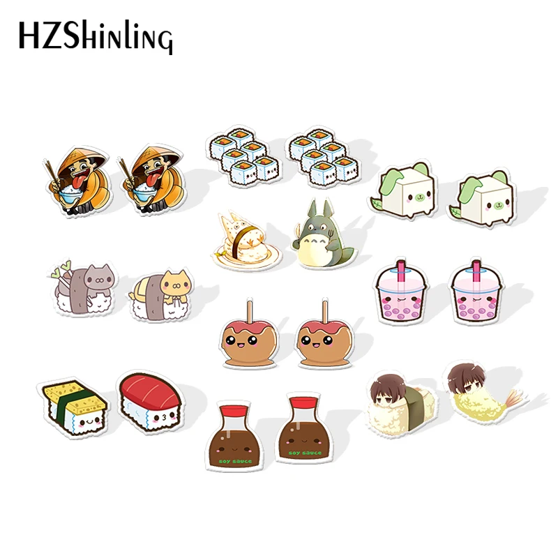 2019新しい日本のフードアクリルイヤリング寿司カヤコタコ樹脂ボールイヤリングエポキシ