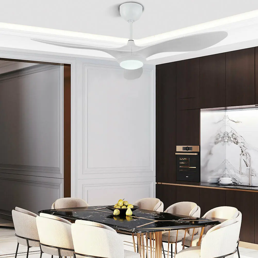 OUKANING 48" 3 Speeds 3 Colors Ceiling Fan with LED Light, Modern Minimalist Style Fan Chandelier with Remote Control