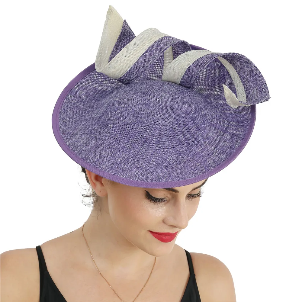 

Elegant Big Purple Fascinator Hats Bride With Hoop Wedding Millinery CapTrims Cocktail And Race Hats Wedding Women Lady Headwear