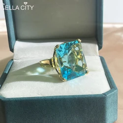Cellacity Silver  Jewelry Rings For Charm Lady With Big Square Blue Topal Gemstones Women Party Wholesale Gift Size 6-10