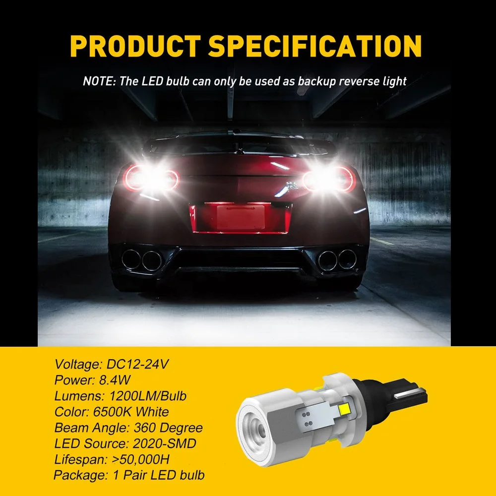 AUXITO 2Pcs 1200Lm 12V W16W LED Bulb Canbus No OBC Error Back Up Reverse Lights T16 912 921 LED T15  for Mitsubishi Outlander 3