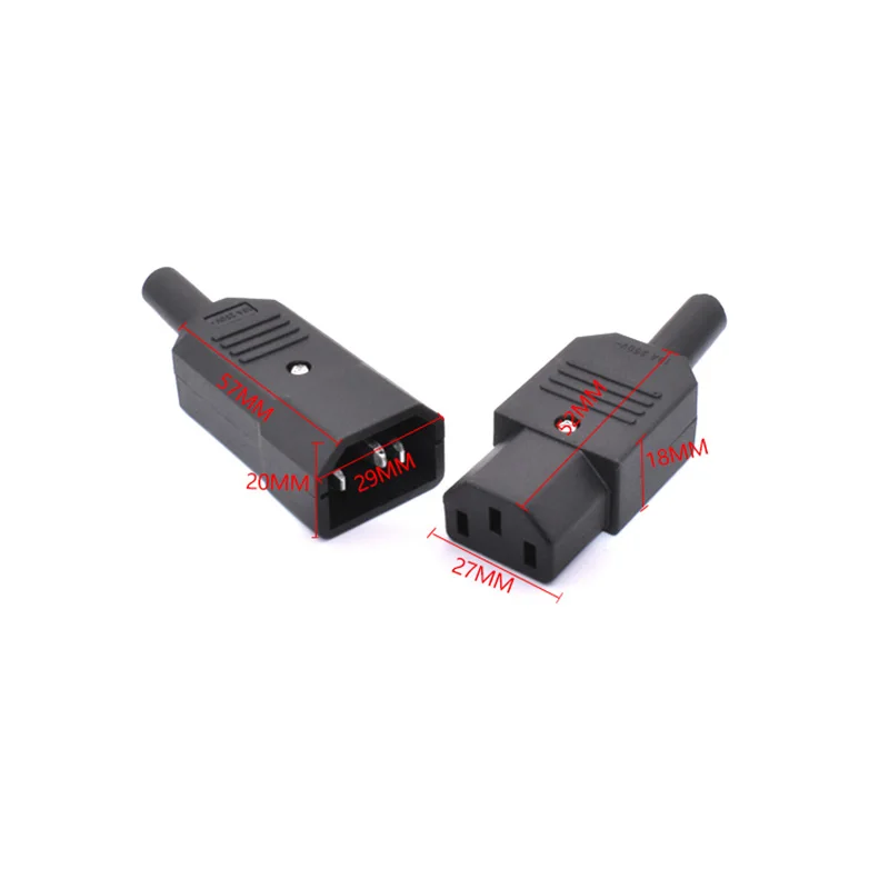 Iec-cabo reto conector c13 c14 10a 250v, plugue macho fêmea preto, conector de energia 3 pinos, ac, 1 conjunto