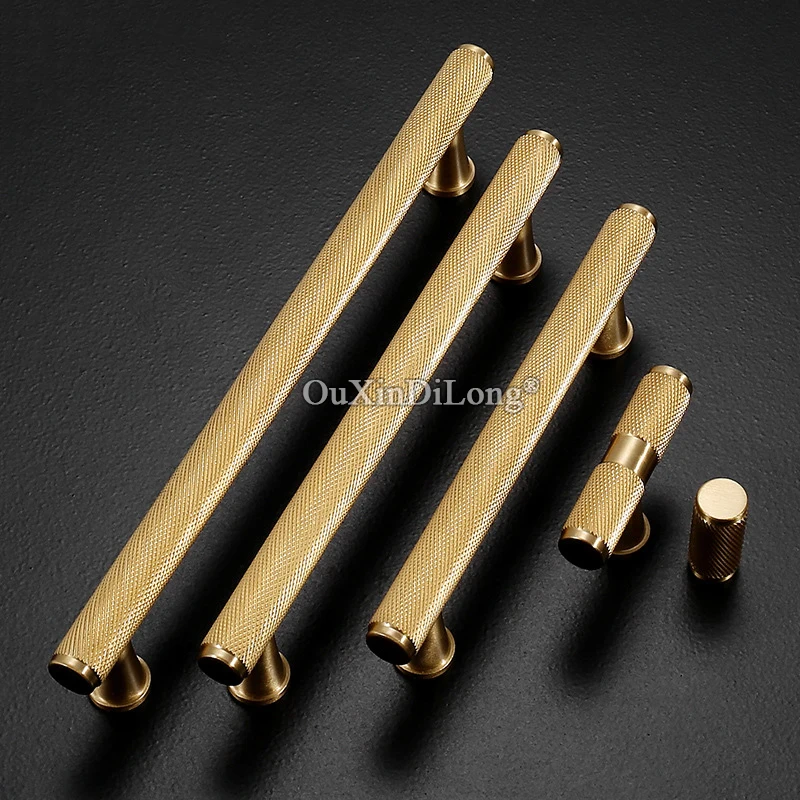 Elegant 2PCS Solid Brass Knurled Furniture Handles Drawer Pulls Cupboard Wardrobe Shoe Kitchen TV Cabinet Pull Handles and Knobs