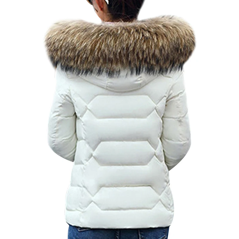 YMING Fashion Winter Down Jackets Women Puffer Warm Parks with Hooded Detachable Fur Collar Female Coat Cotton Outwear Clothes