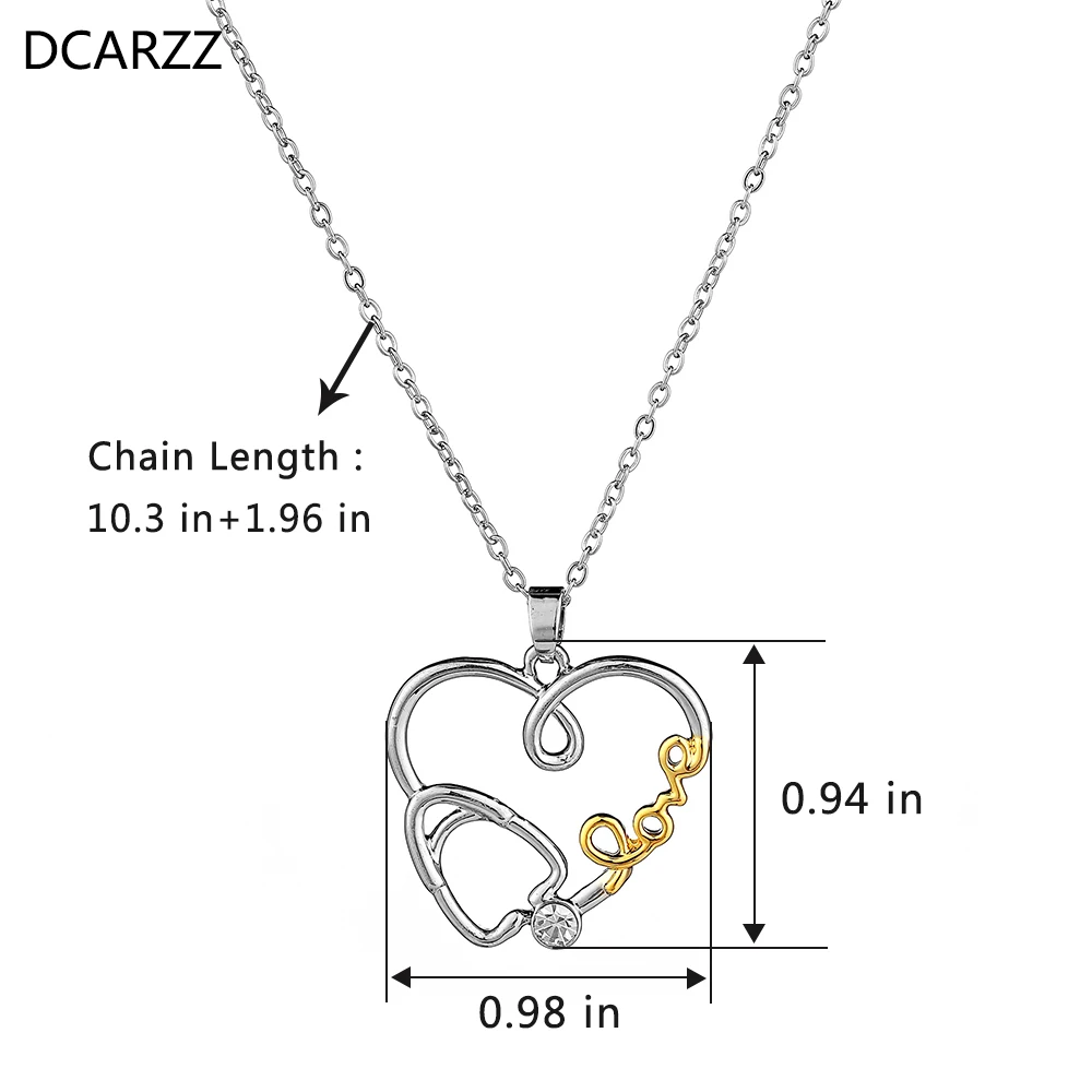 DCARZZ Stethoscope Heart Necklace Stainless Steel Stethoscope Rhinestone Pendant for Doctor Medical Student Gift Nurse Jewelry