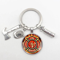 2023 New Fireman Keychain Fire Extinguisher Hat Axe Tool Pendant Keychain Husband Lover Keychain Gift