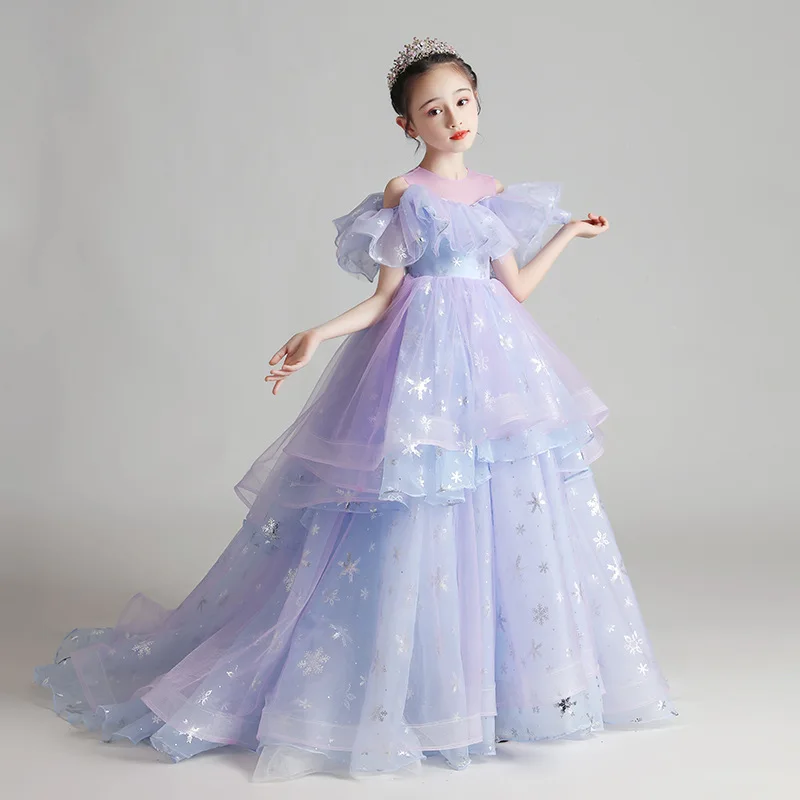 Sequin Tulle Flower Girl Dress for Wedding Evening Children Princess Party Pageant Long Gown Kids Dress for Girls Formal Clothes