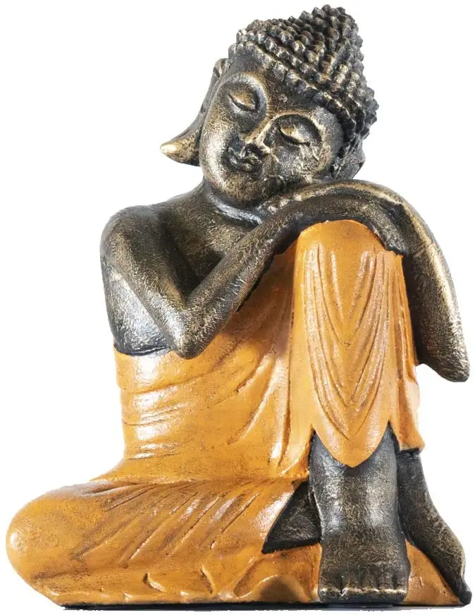 Buddha figure resting in orange color | 30 cm high, decorative statues, decorative figurines, decorative Buddhas