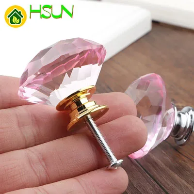 40mm K9 pink diamond crystal handle simple bedside table wardrobe drawer handle single hole handle silver gold base knob