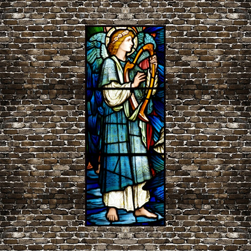 Privacy Stained Glass Film Church Religious Art Window Stickers PVC Self-adhesive Classic European Christian Home Film