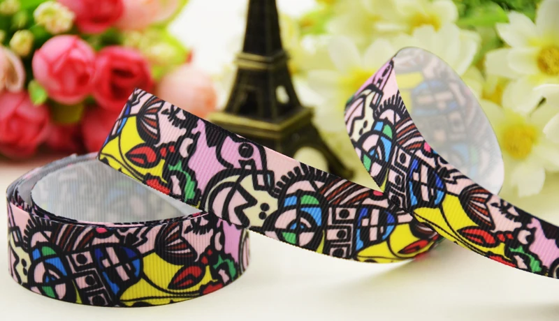 22Mm 25Mm 38Mm 75Mm Trừu Tượng Hoa Văn In Grosgrain Ruy Băng Trang Trí Tiệc 10 Thước X-03618