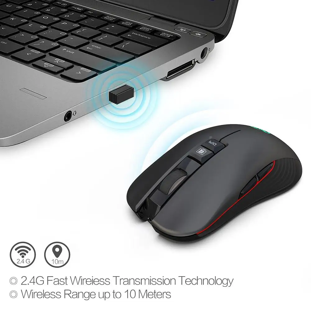 HXSJ T30 Wireless Gaming Mouse Mice 3600DPI 7-Color Computer Mouse Backlight Rechargeable Ergonomic Mice For PC Laptop Desktop