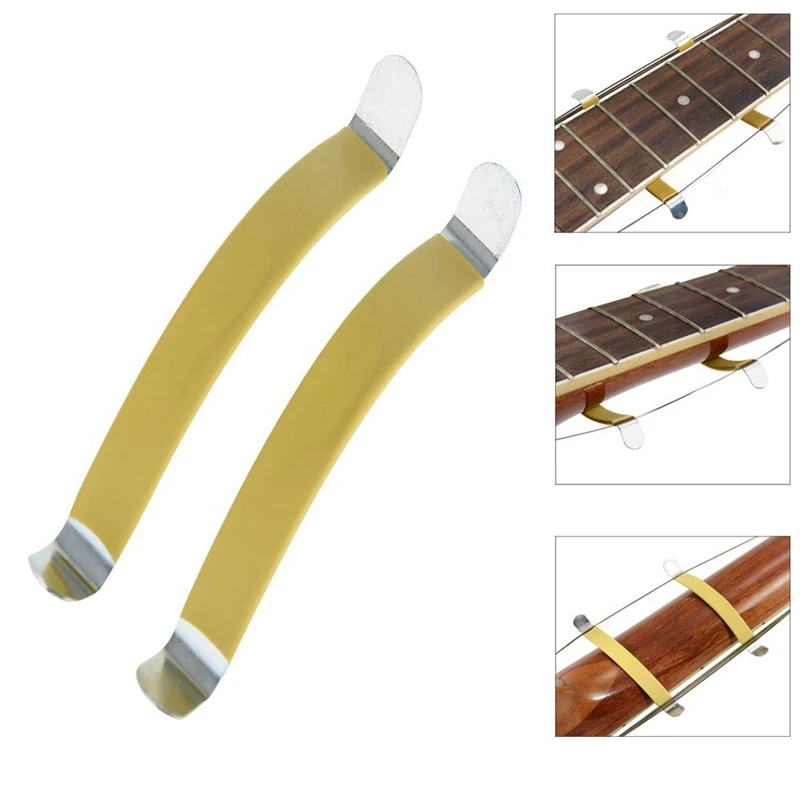 Esparcidor de cuerdas de Metal para guitarra, herramienta Luthier para limpieza de diapasón amarillo, 2 uds.