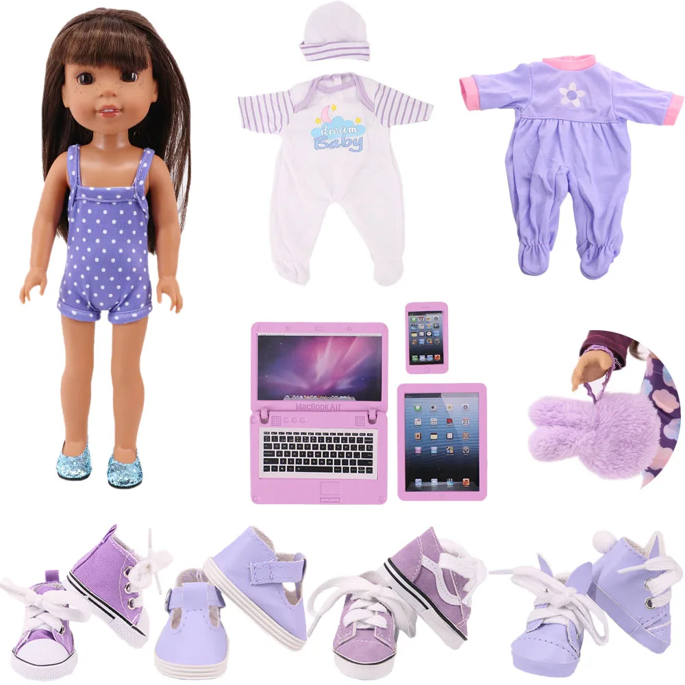 For 32-34 Cm Paola Reina Doll Clothes&14 Inch Wellie Wisher Girls Purple Bag Pajamas Rompers Suit Accessories,Gifts For Children