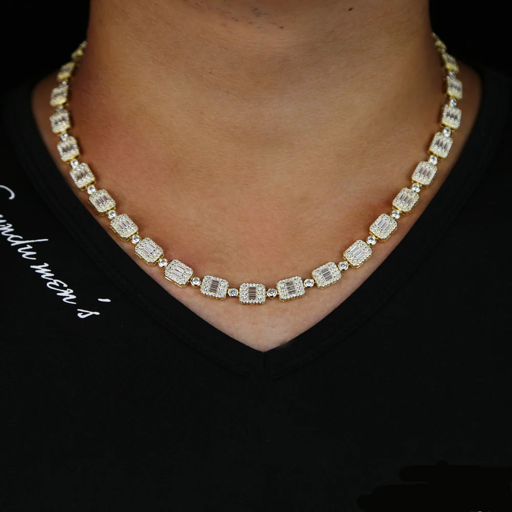 New Silver Color Full Cluster Link Necklaces 8MM CZ Iced Bling Chain Men Jewelry Full Cluster Tennis Chain Necklace